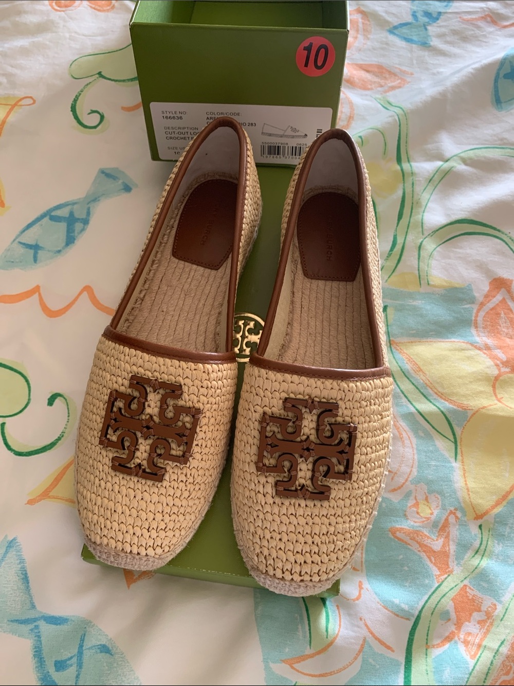 Tory Burch Natural Raffia Espadrille Flats with Brown Logo Trim

Size 10